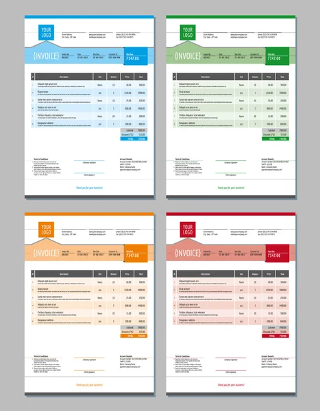Conjunto de Modelos de Desenho de Fatura de Vetor. 4 Temas de cores —  Vetores de Stock