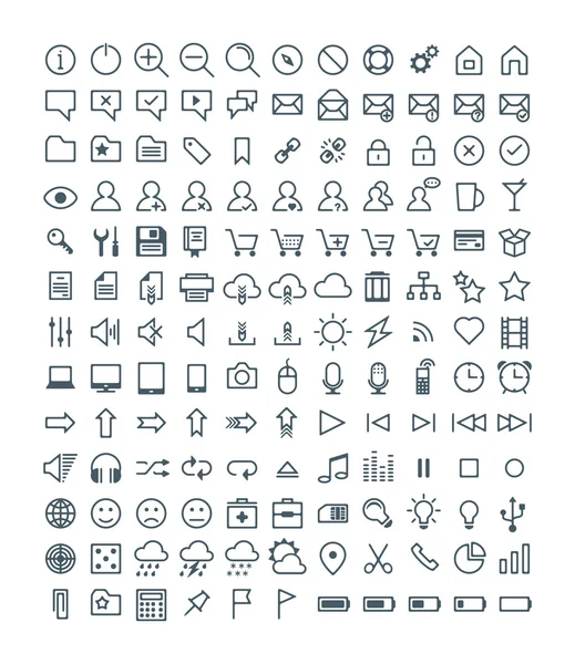 Set of Simple Vector Line Icons. Electronic Devices, Multimedia, Battery, Mail, Shopping, Cloud Storage