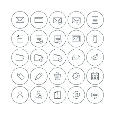 Set of Vector Thin Line Email Icons. Message, Folders, Document