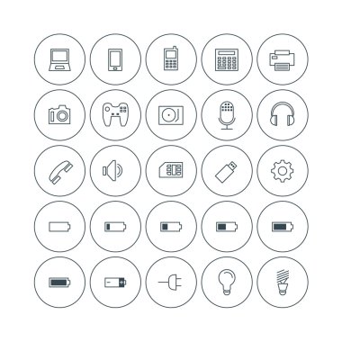 Set of Technology Thin Line Icons. Electronic devices. Battery Charging