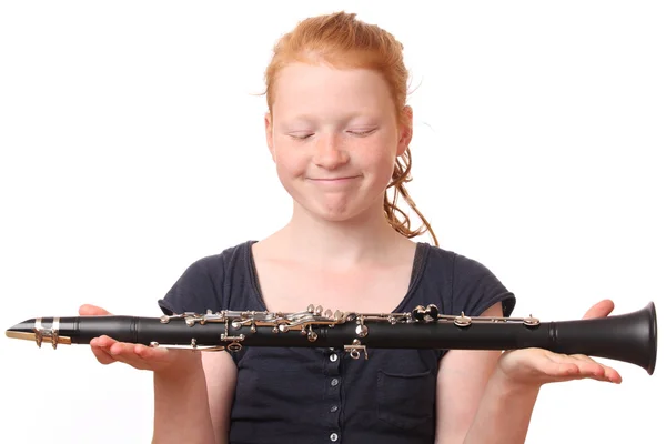 Mladá klarinetistky — Stock fotografie