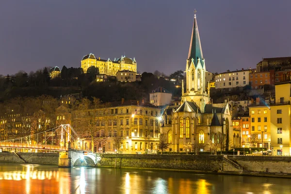 Lyon in Frankrijk nachts — Stockfoto