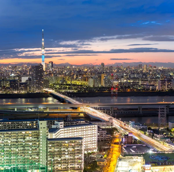 Tokyo skytree saat matahari terbenam — Stok Foto