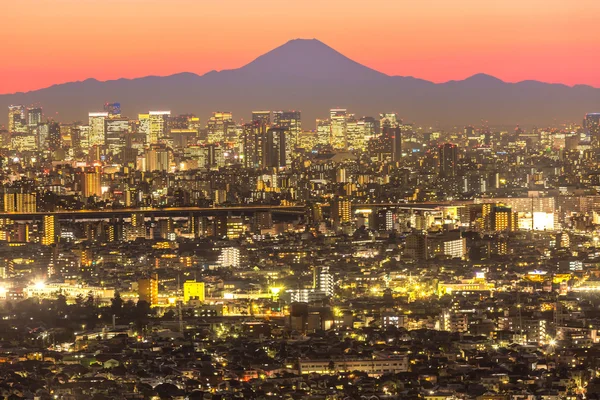 Tokyo ville vue aérienne et montagne Fuji — Photo