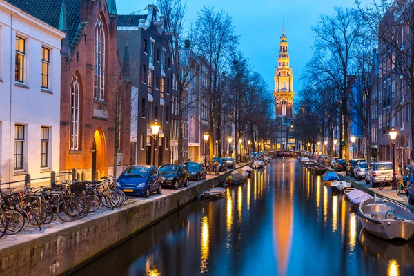 Eglise du Sud Zuiderkerk à Amsterdam au crépuscule — Photo