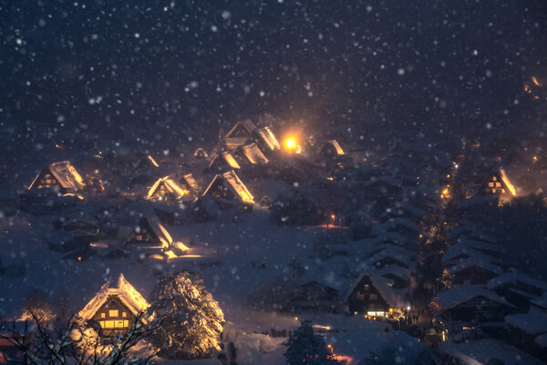 Shirakawago light-up snowfall