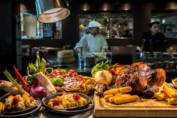 Food station with grilled carving food 