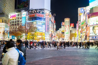 yayalar tokyo shibuya geçerken, cross.