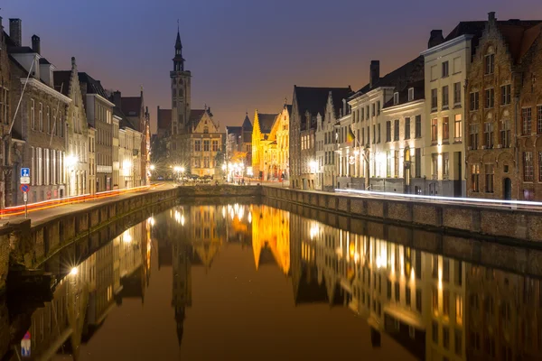 Brugge, België 's nachts. — Stockfoto