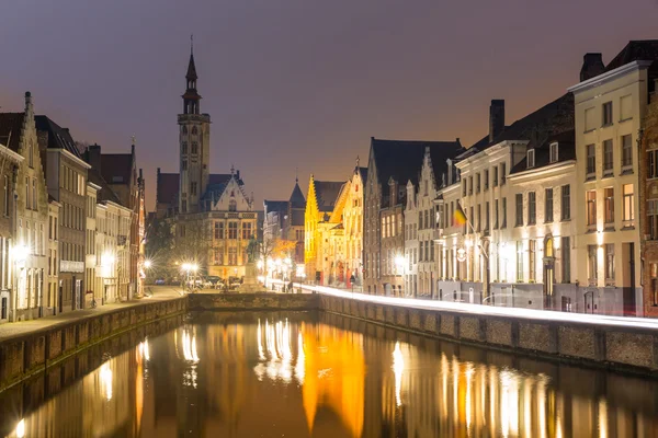 Gece Belçika Bruges Şehir — Stok fotoğraf