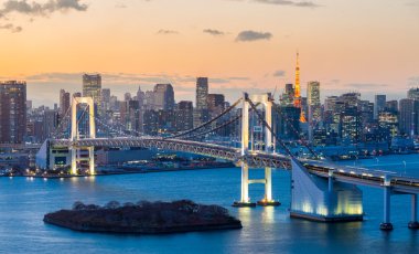 Tokyo Kulesi manzarası ve Gökkuşağı Köprüsü