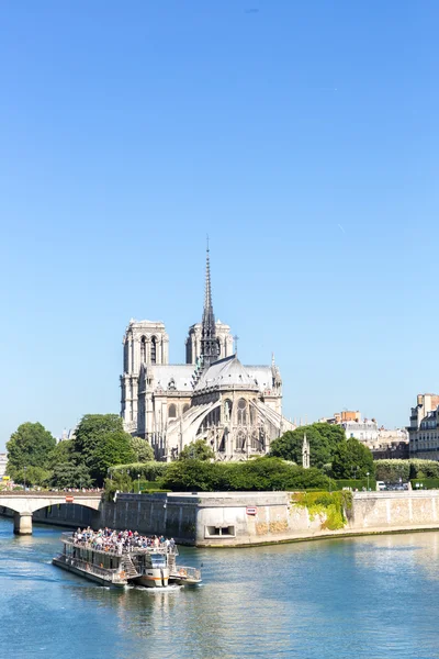Kathedrale Notre Dame in Paris mit Kreuzfahrt — Stockfoto