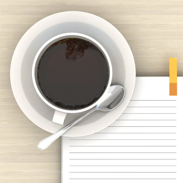 ホット コーヒーとスケッチ ブックの白いカップ — ストック写真