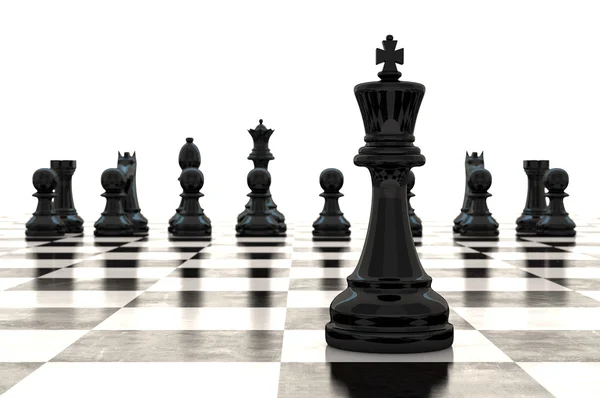 3d representación de ajedrecistas en tablero de ajedrez brillante —  Fotos de Stock