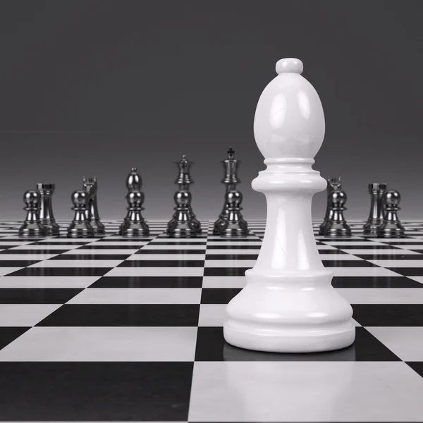 Parlak satranç tahtası üzerinde 3D render satranç figürleri — Stok fotoğraf
