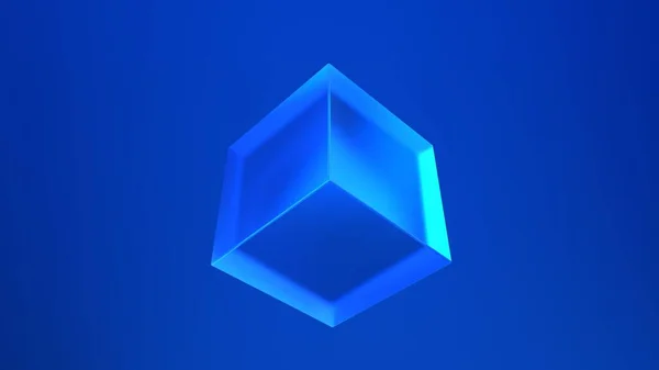 Рендеринг Синий Куб Стекла Космосе — стоковое фото