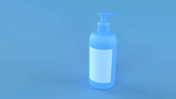 Botella Desinfectante Renderizado Sobre Fondo Azul —  Fotos de Stock