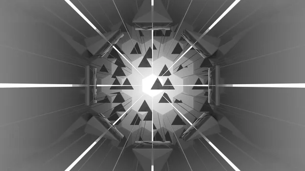 3d render mirror tunnel with triangles