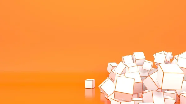 Renderizar Cubos Brancos Chão Laranja — Fotografia de Stock