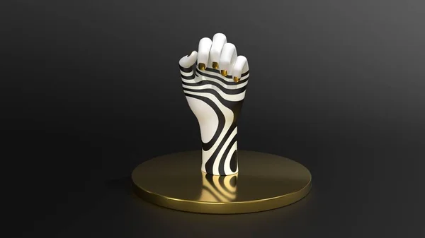 siyah ve beyaz el modeli altın rengi bir kaide üzerinde 3D