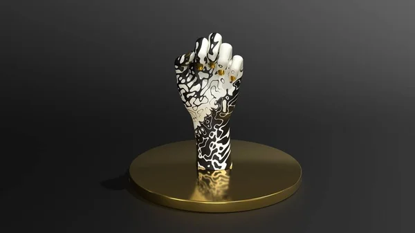 siyah ve beyaz el modeli altın rengi bir kaide üzerinde 3D