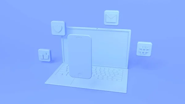 Ícones Laptop Renderização Smartphone — Fotografia de Stock