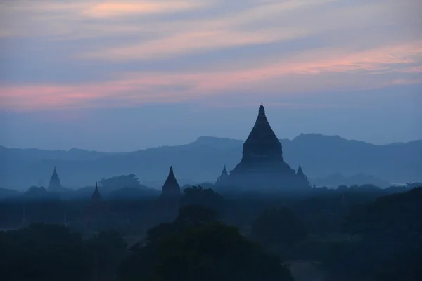 Pagodas Dans Bagan Coucher Soleil — Photo