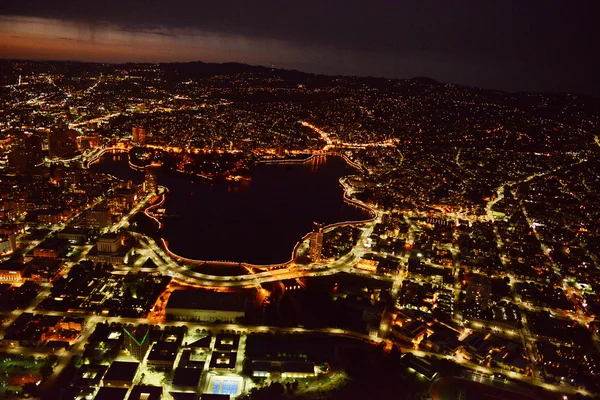 Vista Aerea Città Oakland Notte — Foto Stock