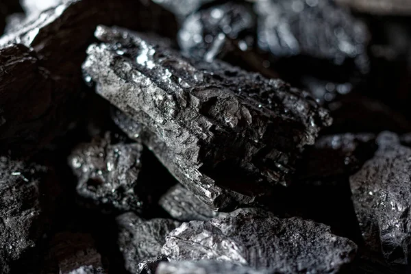 Вугільна Промисловість Шматочки Чорного Вугілля Крупним Планом Збирання Палива — стокове фото