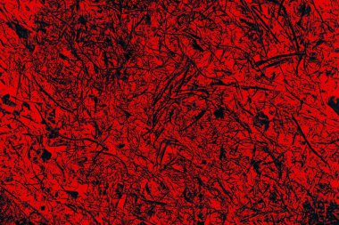 Benzersiz bir soyut tasarım arkaplanının fotoğrafı. Siyah lekeli kırmızı yüzey. 3B etkisi