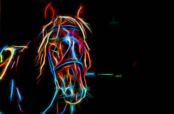 Silhuett av en häst i neonbehandling. En snygg skärmsläckare med ett djur tema. — Stockfoto