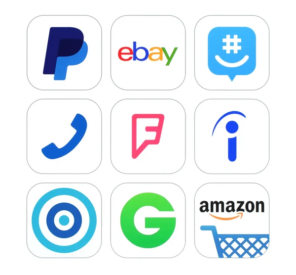 Collection of popular social networking, Finance and Shopping logo signs — 스톡 사진