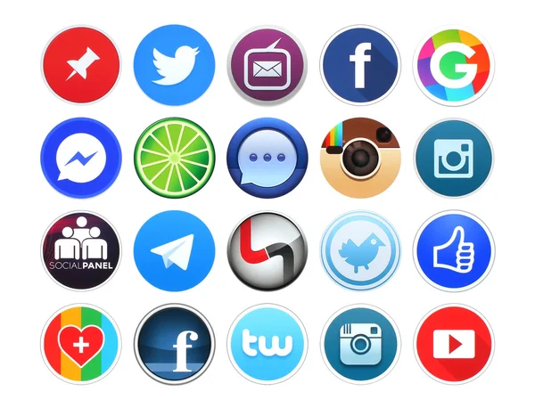 Colección de iconos populares de redes sociales redondas, fotos y videos — Foto de Stock