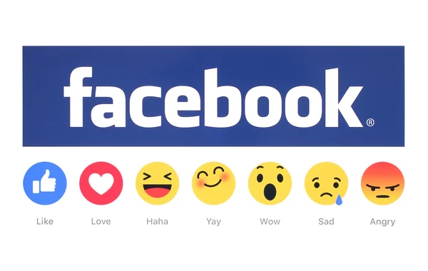 Nuevo Facebook como botón 6 Reacciones emoji empáticas —  Fotos de Stock