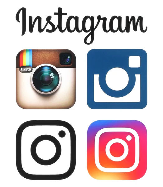 Instagram old and new logos and icons printed on white paper — Stock Photo, Image