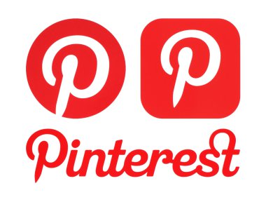 Beyaz kağıda basılmış Pinterest logolar.