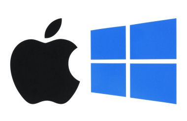 Popüler işletim sistemi logo baskılı kağıt üzerinde: Apple IOS ve Windows