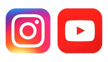 Instagram yeni logo ve Youtube simgesi Beyaz kağıda basılmış