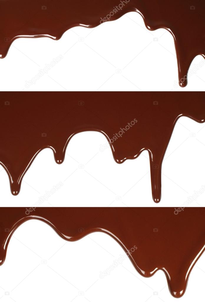 Melted chocolate dripping set on white background