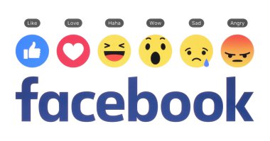 Düğme ve empatik Emoji tepki gibi yeni Facebook logolu