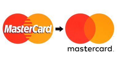 Beyaz kağıda basılan yeni ve eski Mastercard logolar