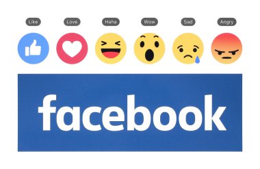 Düğme ve empatik Emoji tepki gibi yeni Facebook logolu
