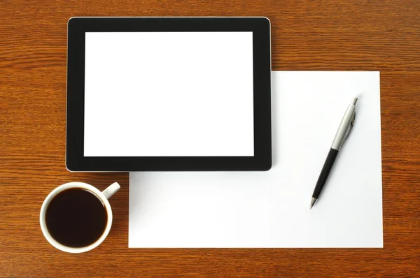 Tablet PC, carta e penna — Foto Stock