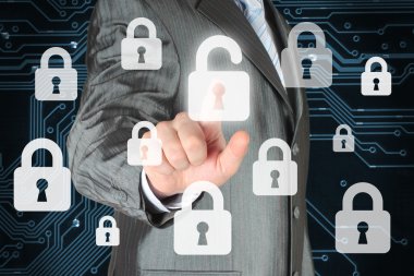 işadamı iterek sanal güvenliği düğmesi