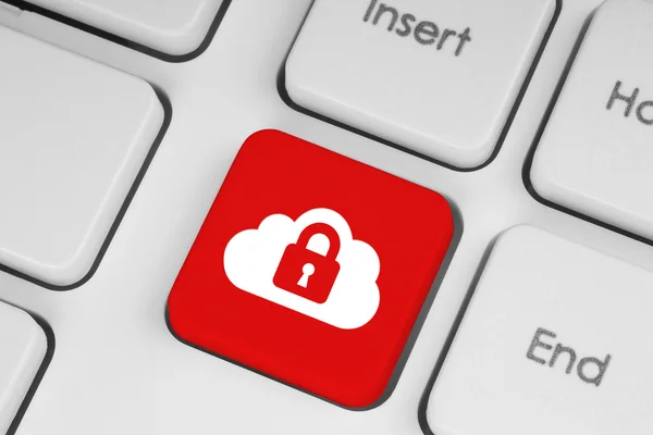 Cloud computing concetto di sicurezza sul pulsante rosso della tastiera — Foto Stock
