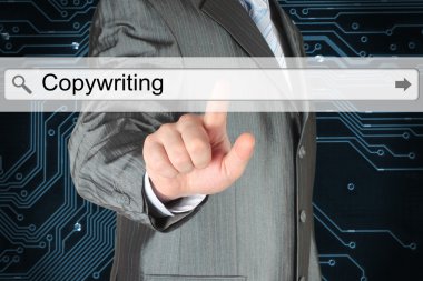 Sanal arama çubuğu copywriting kelime ile iterek işadamı