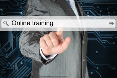 Sanal arama çubuğu çevrimiçi eğitim kelimelerle iterek işadamı