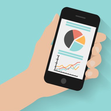 Grafikler ile akıllı telefon tutan el