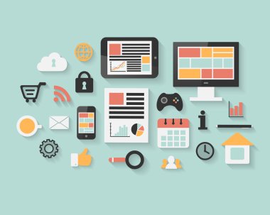 Web düz teknoloji, iş ve Sosyal Medya simgeler