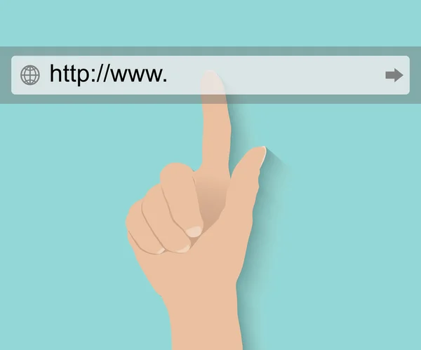 Mano empujando la barra de búsqueda virtual — Archivo Imágenes Vectoriales